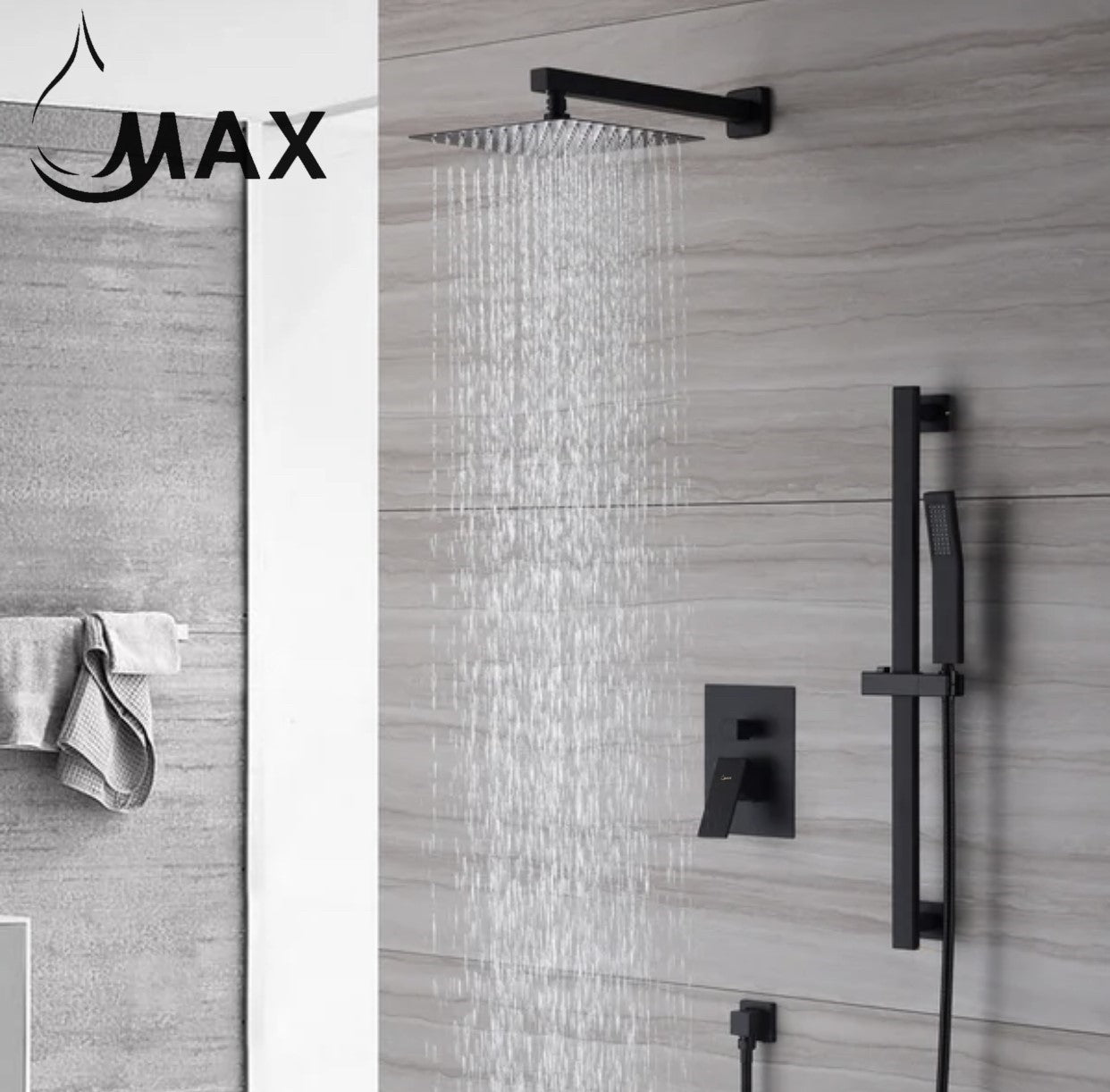 Square Wall Mounted Shower System Two Functions With Hand-Held Slide Bar Matte Black Finish
