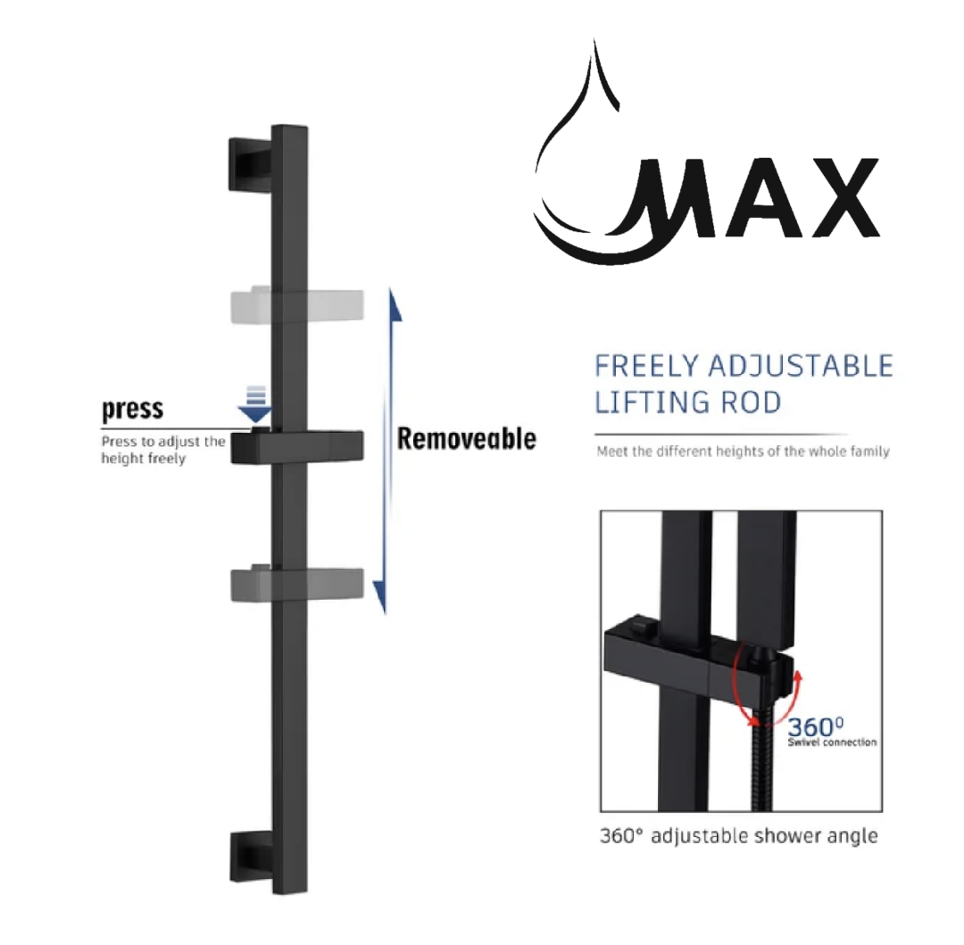 Square Single-Setting Slide Bar Hand Shower In Matte Black Finish
