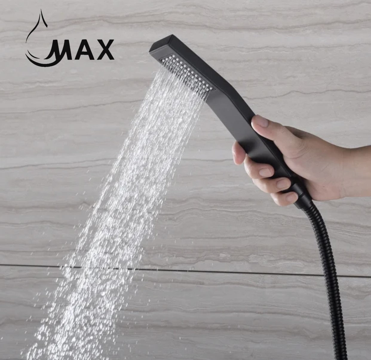 Square Single-Setting Slide Bar Hand Shower In Matte Black Finish