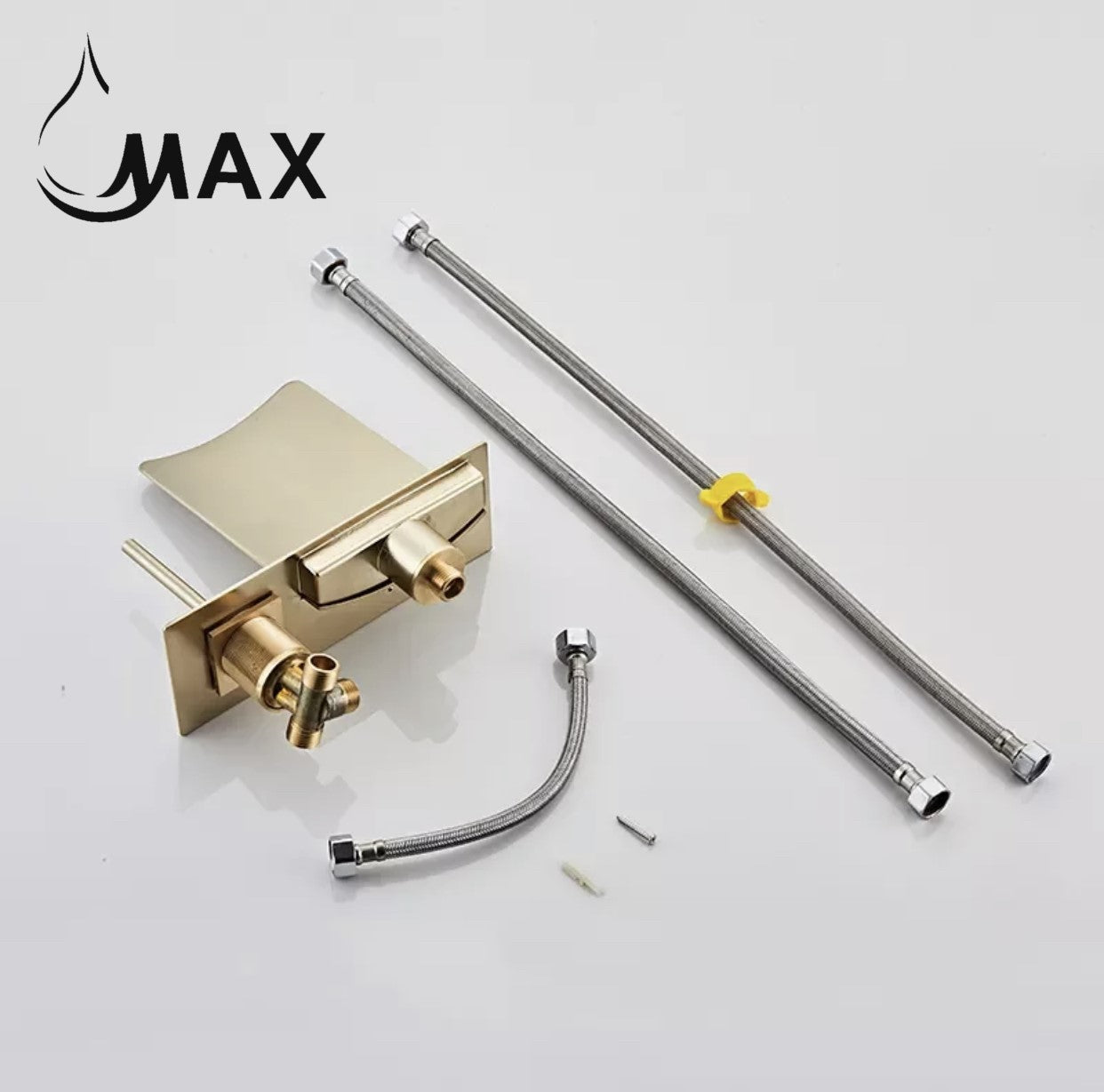 Waterfall Wall Mounted Bathroom Faucet With LED Light Brushed Gold Finish