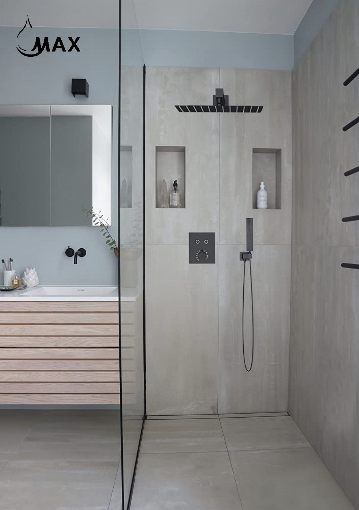 Thermostatic Square Shower System Two Functions With Valve Matte Black Finish