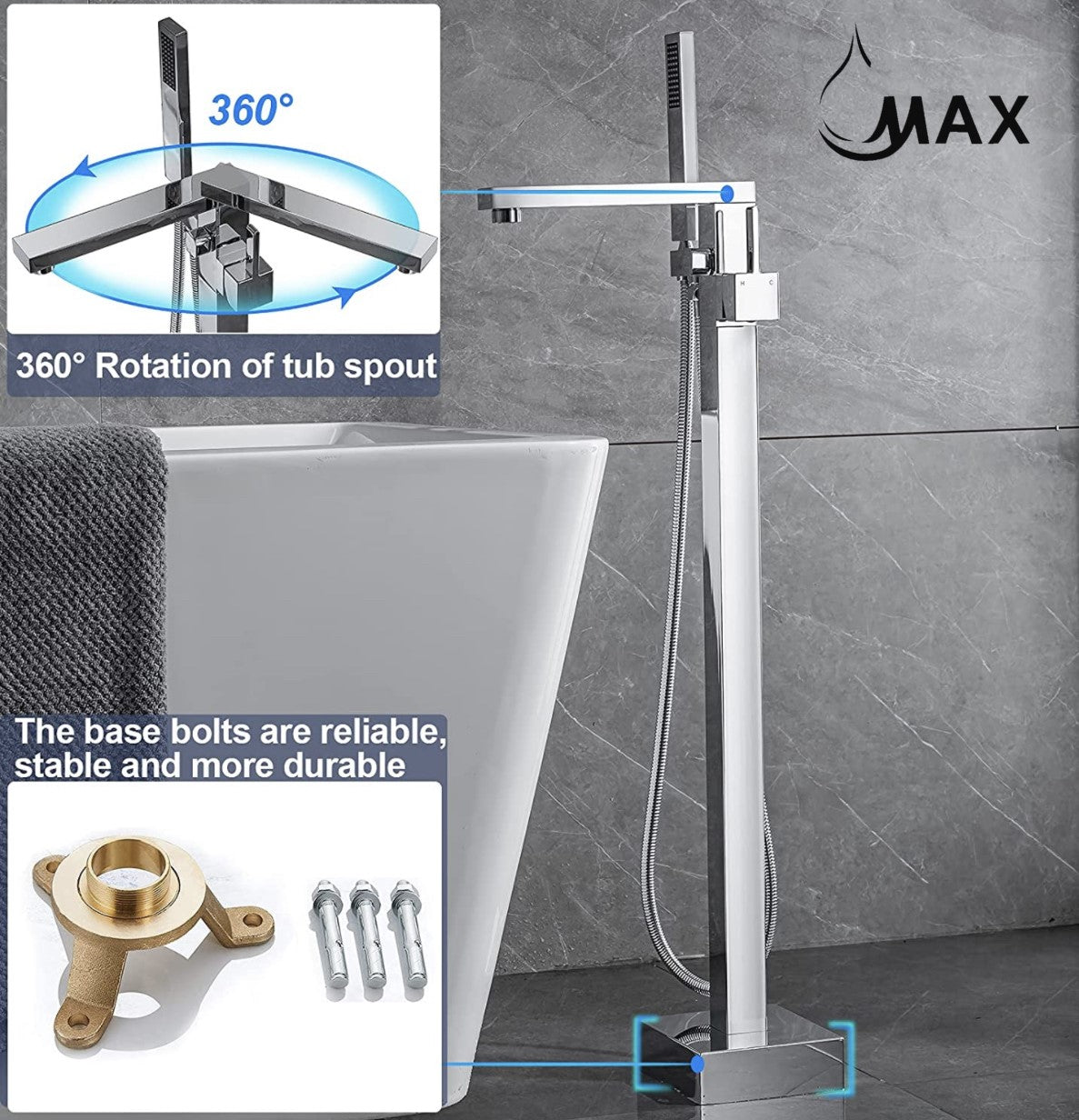 Tub Filler Faucet Floor Mounted Single Handle With Rough-In And Handheld Chrome Finish