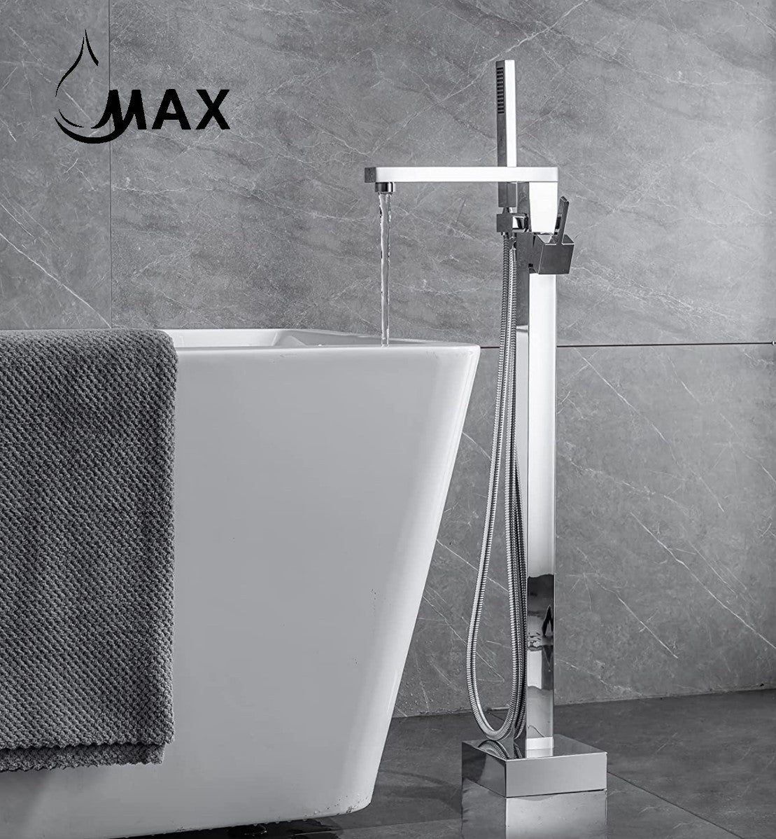 Tub Filler Faucet Floor Mounted Single Handle With Rough-In And Handheld Chrome Finish