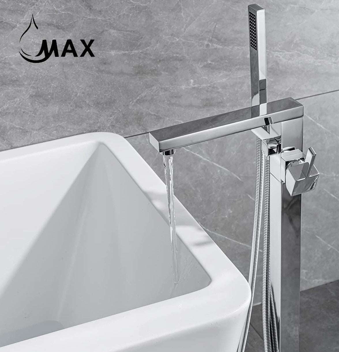 Tub Filler Faucet Floor Mounted Single Handle With Rough-In And Handheld Chrome Finish