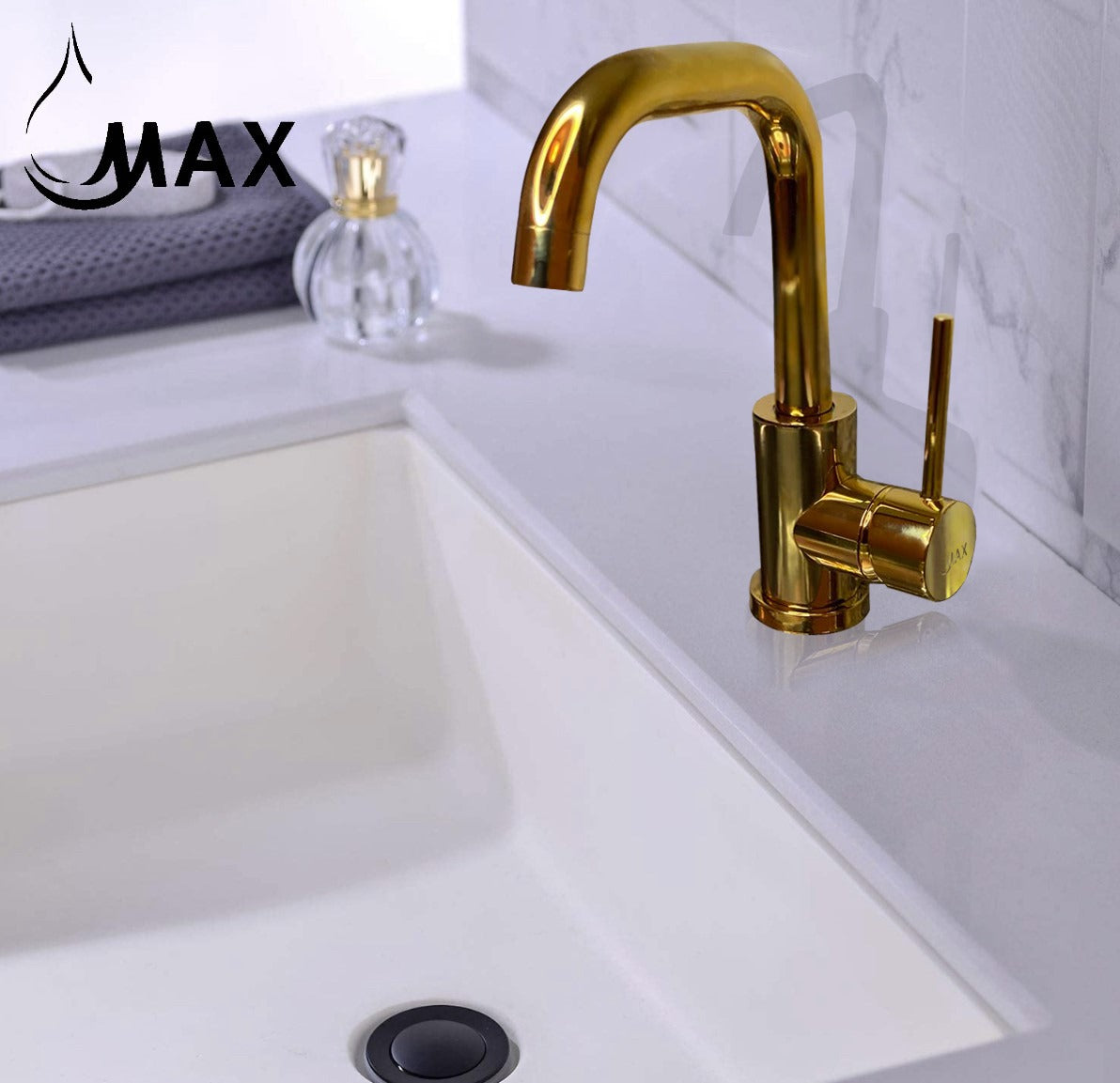 Swivel Side Handle Bathroom Faucet Shiny Gold Finish