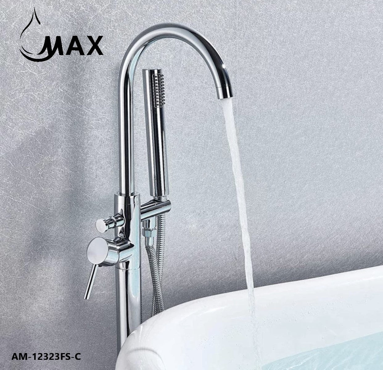 Tub Filler Faucet Single Handle Floor Mounted With Rough-In And Handheld Chrome Finish