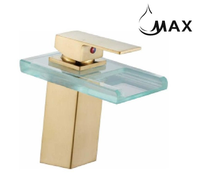 Waterfall Bathroom Faucet Single Handle With LED Light Brushed Gold,Glass Finish