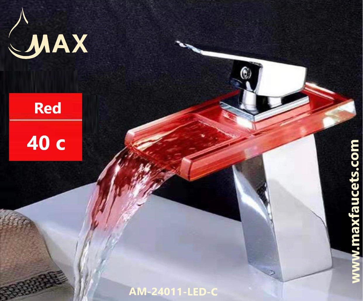Waterfall Bathroom Faucet Single Handle With LED Light Chrome,Glass Finish