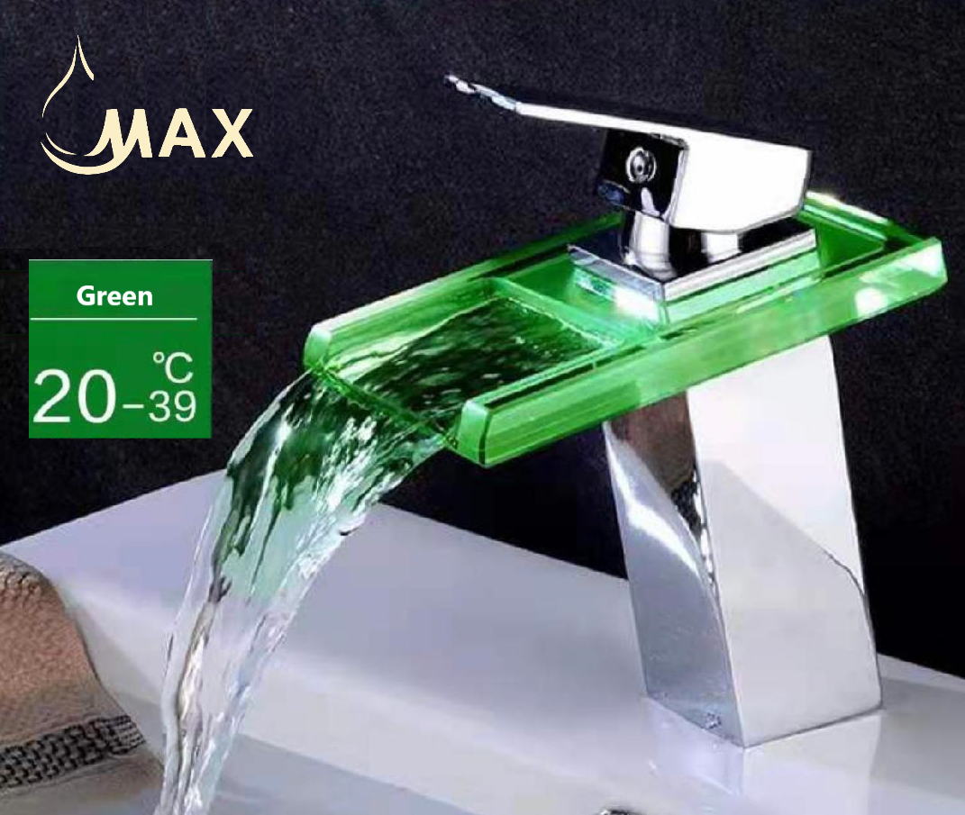 Waterfall Bathroom Faucet Single Handle With LED Light Chrome,Glass Finish