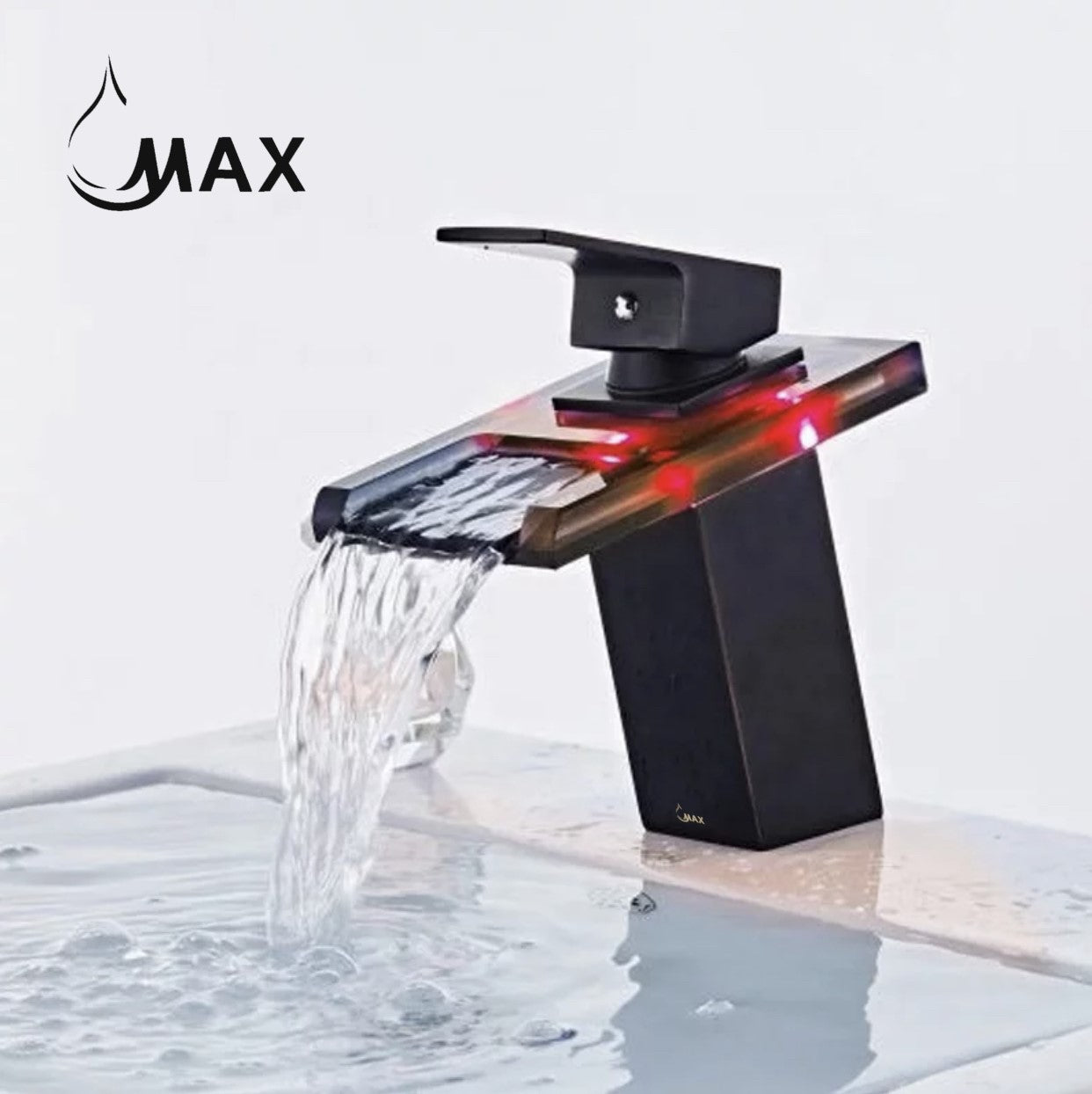 Waterfall Bathroom Faucet Single Handle With LED Light Matte Black,Glass Finish