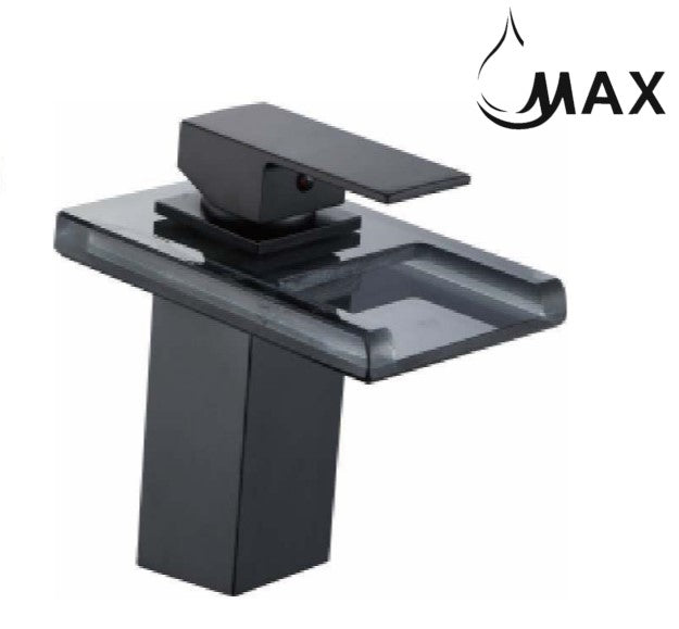 Waterfall Bathroom Faucet Single Handle With LED Light Matte Black,Glass Finish