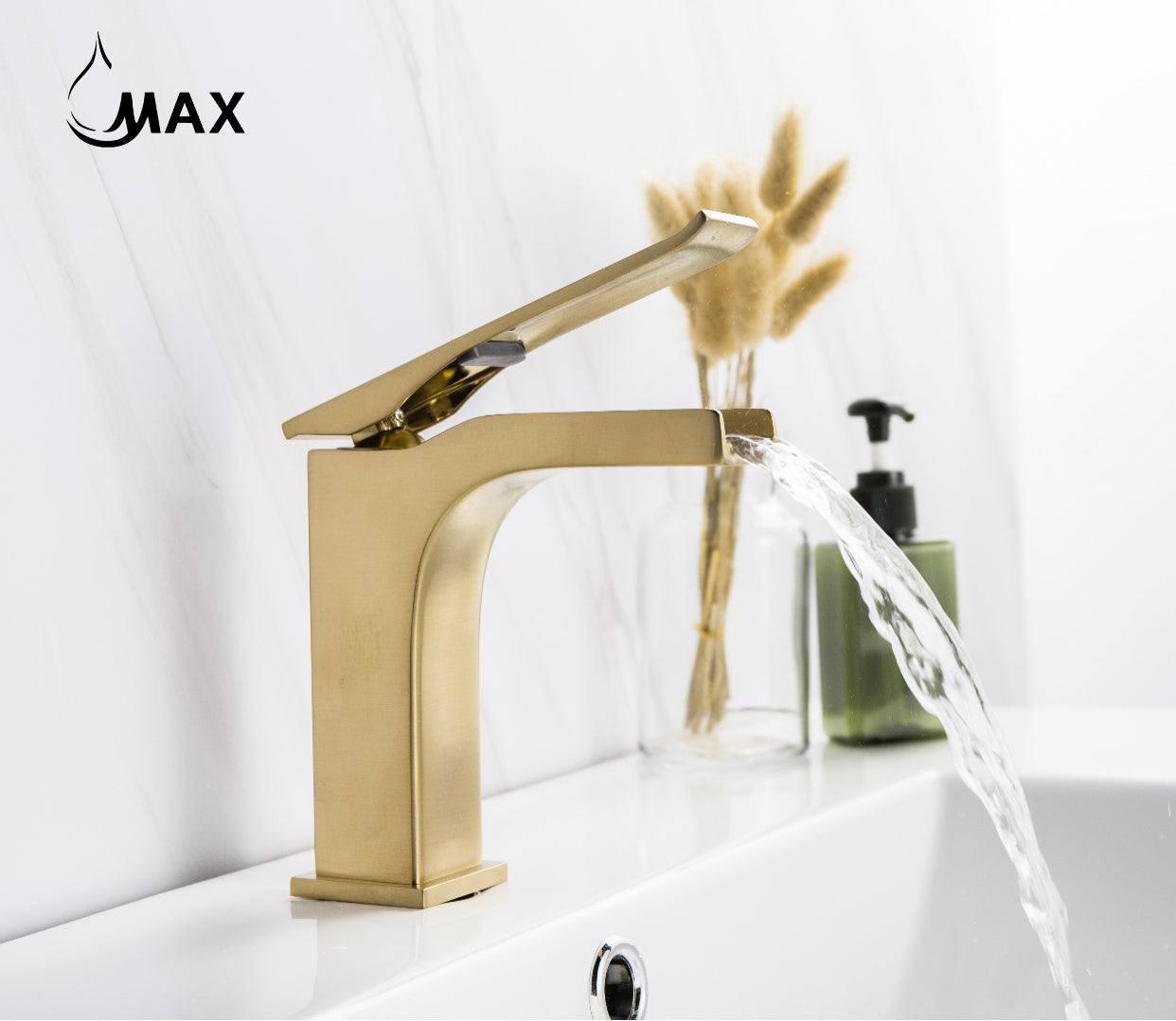 Waterfall Single Handle Bathroom Faucet Brushed Gold Finish