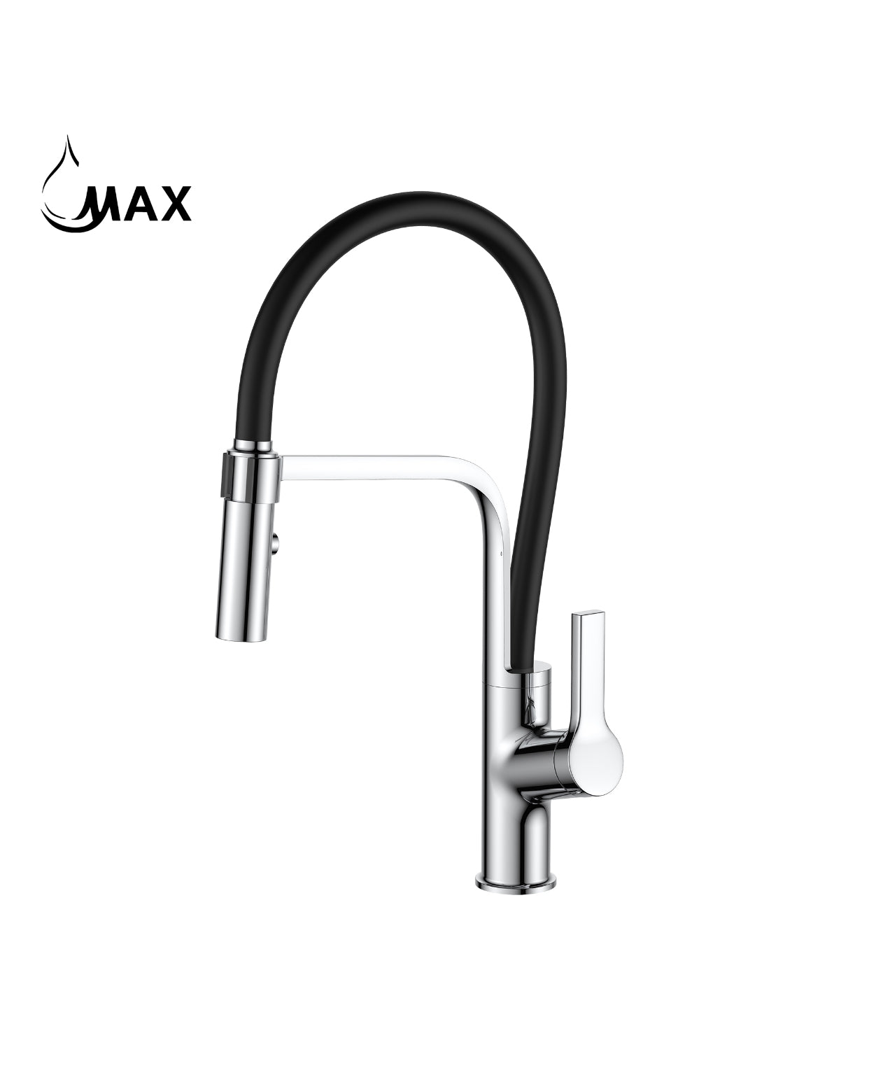 Pull-Down Kitchen Faucet 18" Single Handle Flexible Rubber Chrome,Matte Black Rubber Finish.