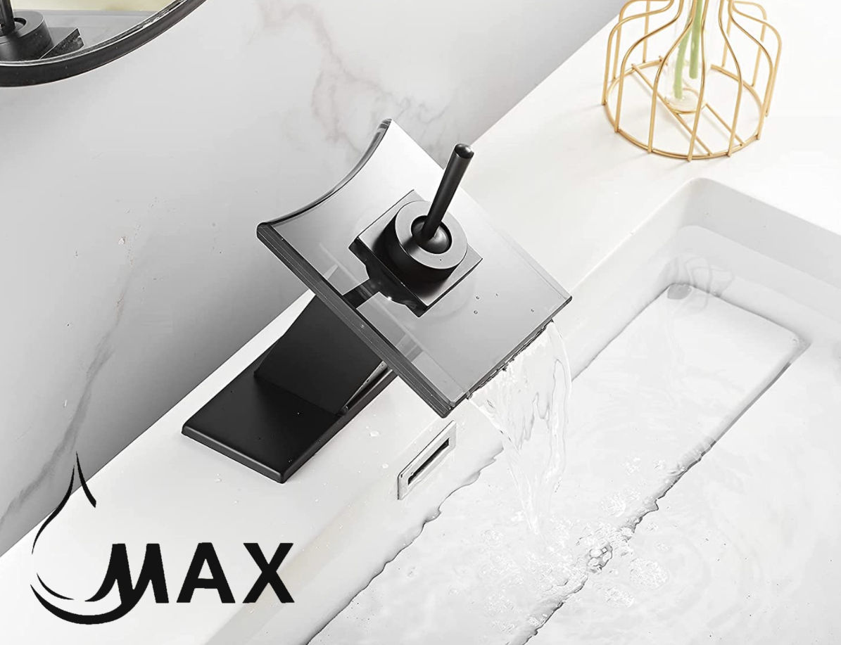 Waterfall Bathroom Faucet Single Handle With LED Light Matte Black,Glass Finish