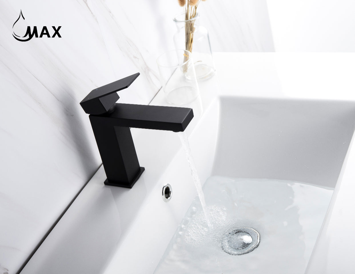 Single Handle Bathroom Faucet Elegance Square Design Matte Black Finish