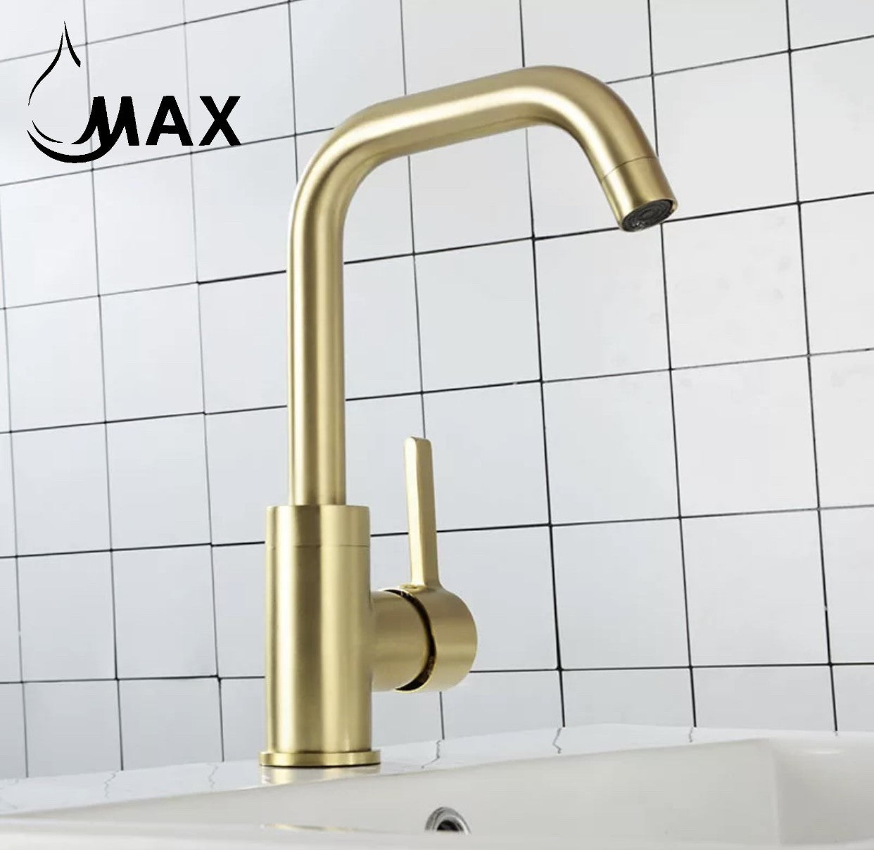 Swivel Side Handle Bathroom Faucet In Brushed Gold Finish