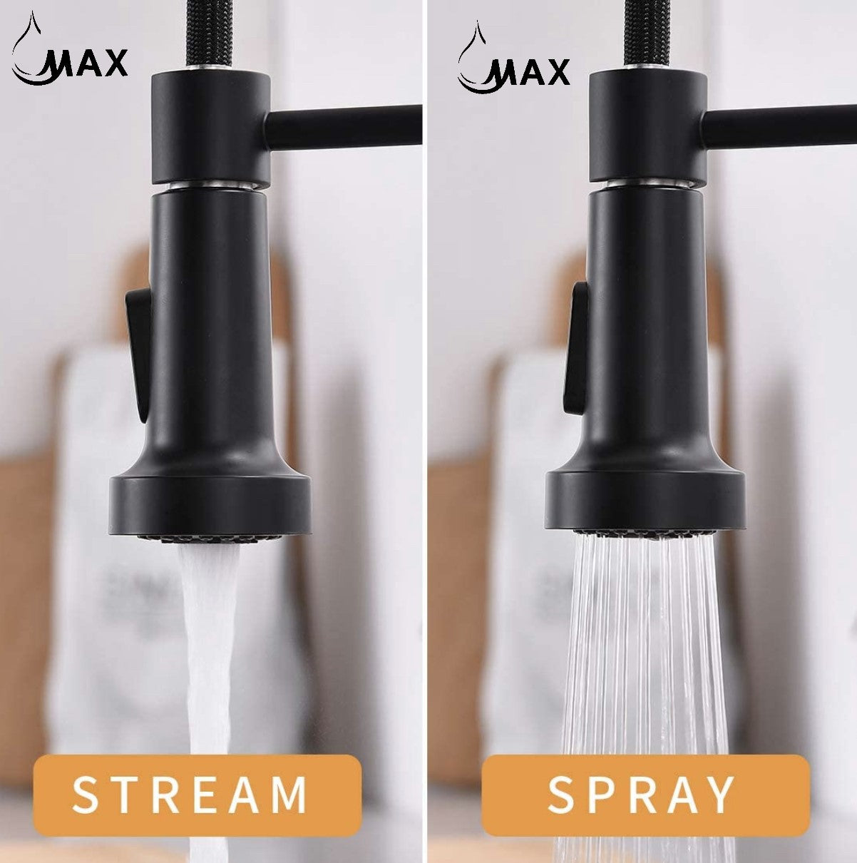 Smart Touch-Less Kitchen Faucet Pull-Out Spring Spout 20" Matte Black, Brushed Gold Finish
