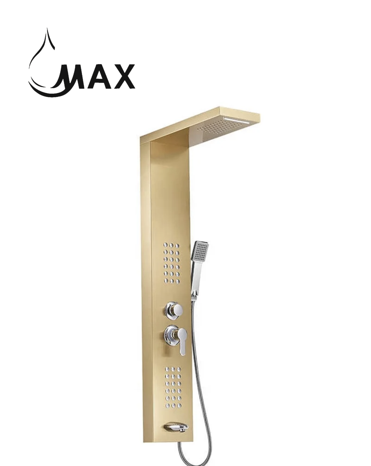 Waterfall Shower Panel System with 2 Massage Jets and Handheld Brushed Gold