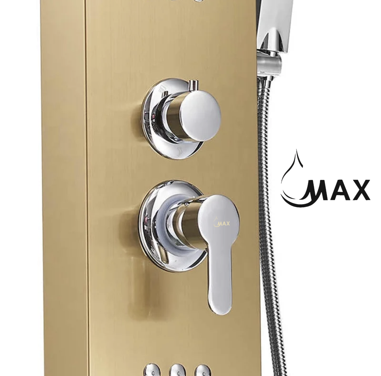Waterfall Shower Panel System with 2 Massage Jets and Handheld Brushed Gold
