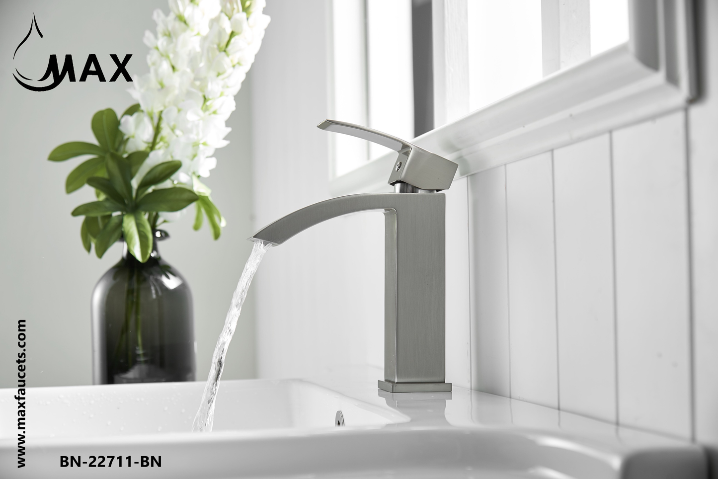 Waterfall Single Handle Bathroom Faucet Brushed Nickel Finish