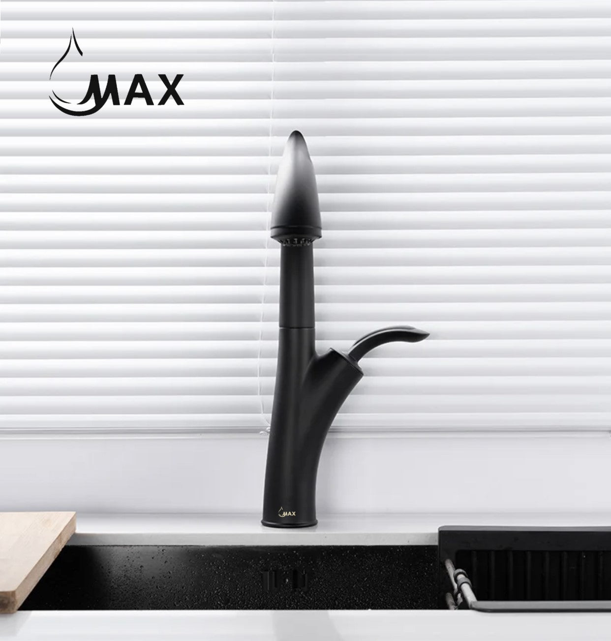 Gooseneck Single Handle Pull-Out Kitchen Faucet 15" Matte Black Finish