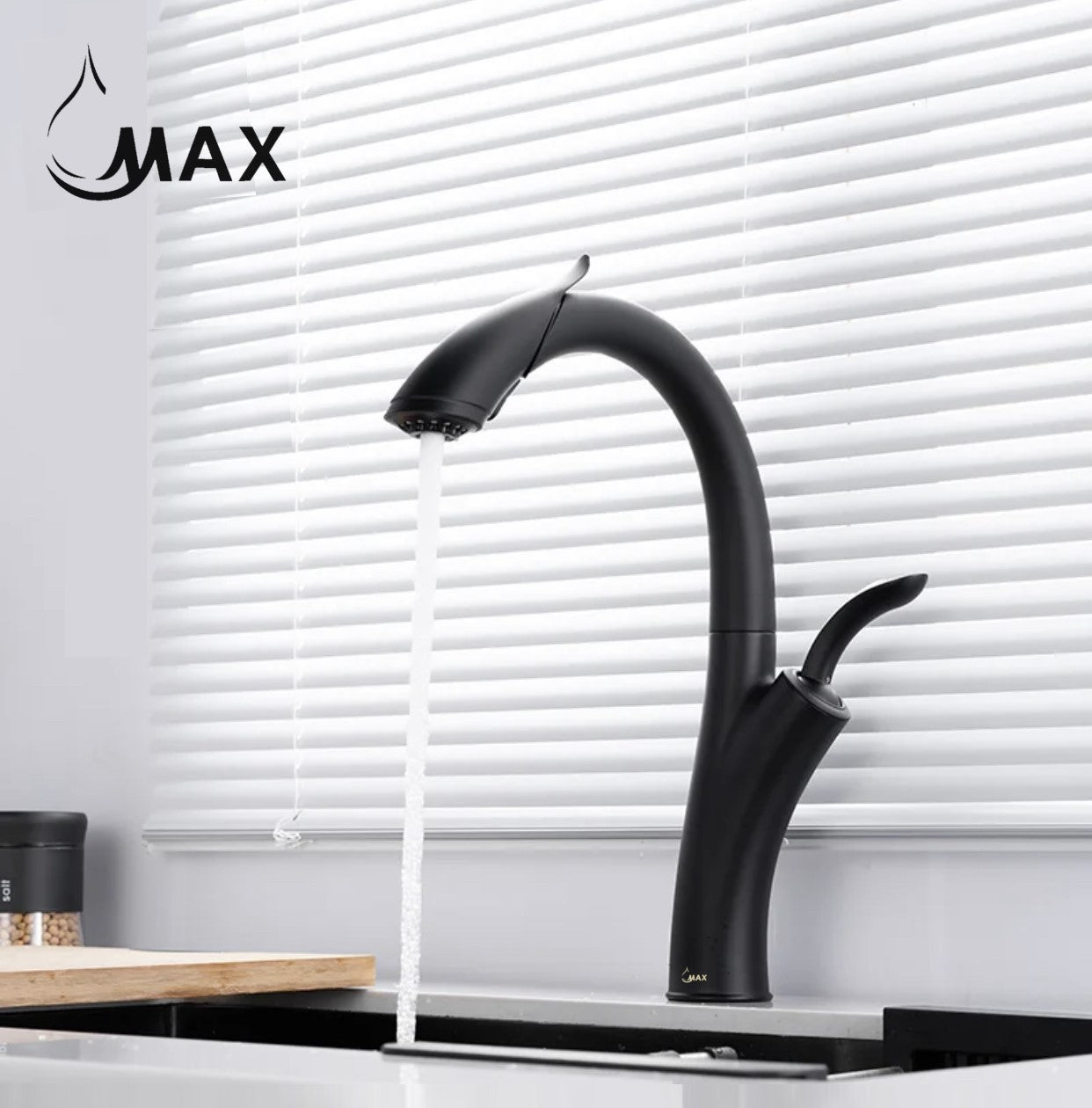Gooseneck Single Handle Pull-Out Kitchen Faucet 15" Matte Black Finish