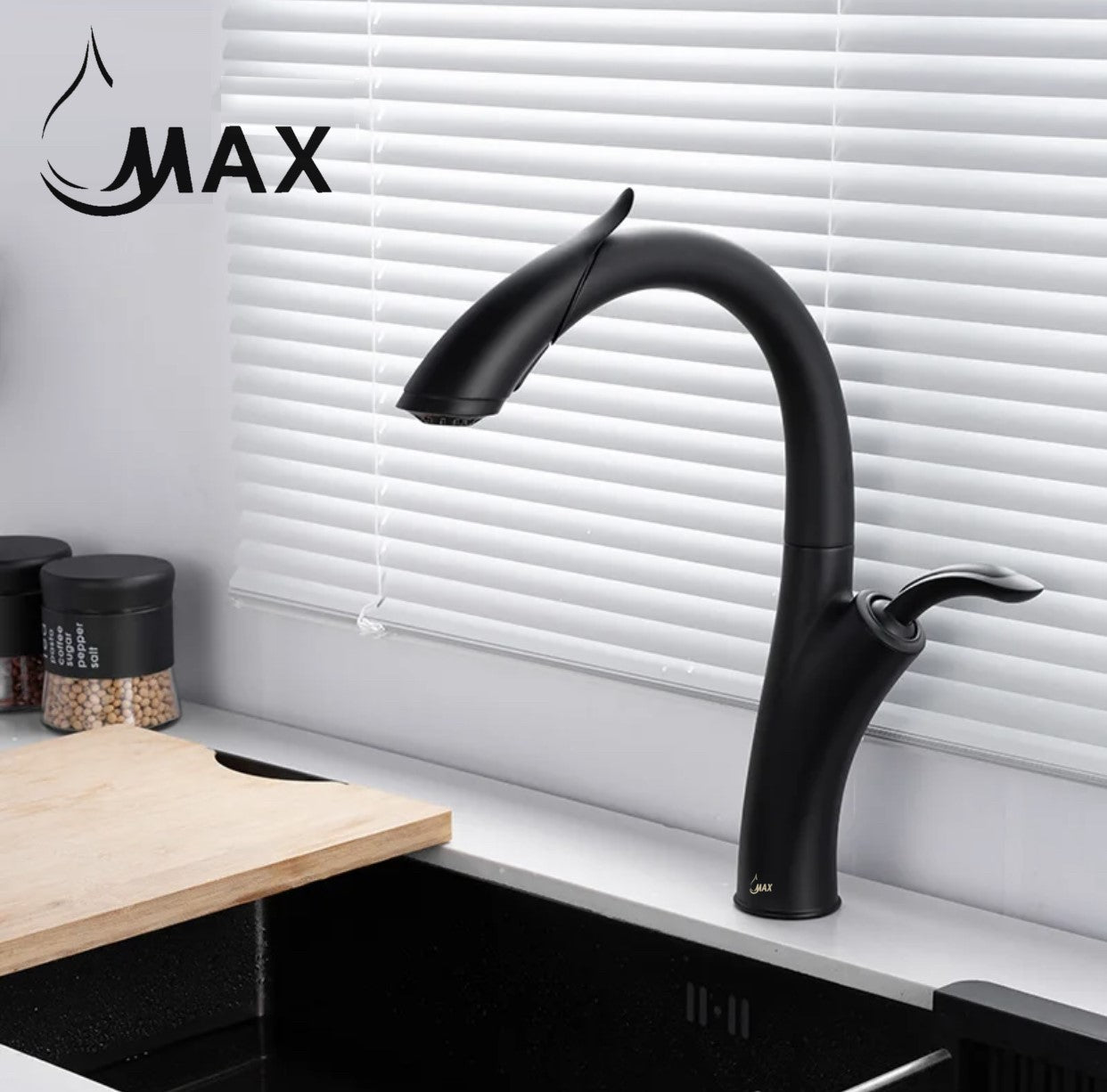 Gooseneck Single Handle Pull-Out Kitchen Faucet 15" Matte Black Finish