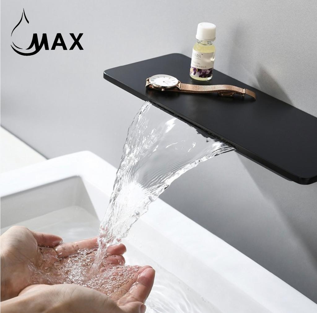 Wall Mounted Bathroom Faucet Waterfall Matte Black Finish