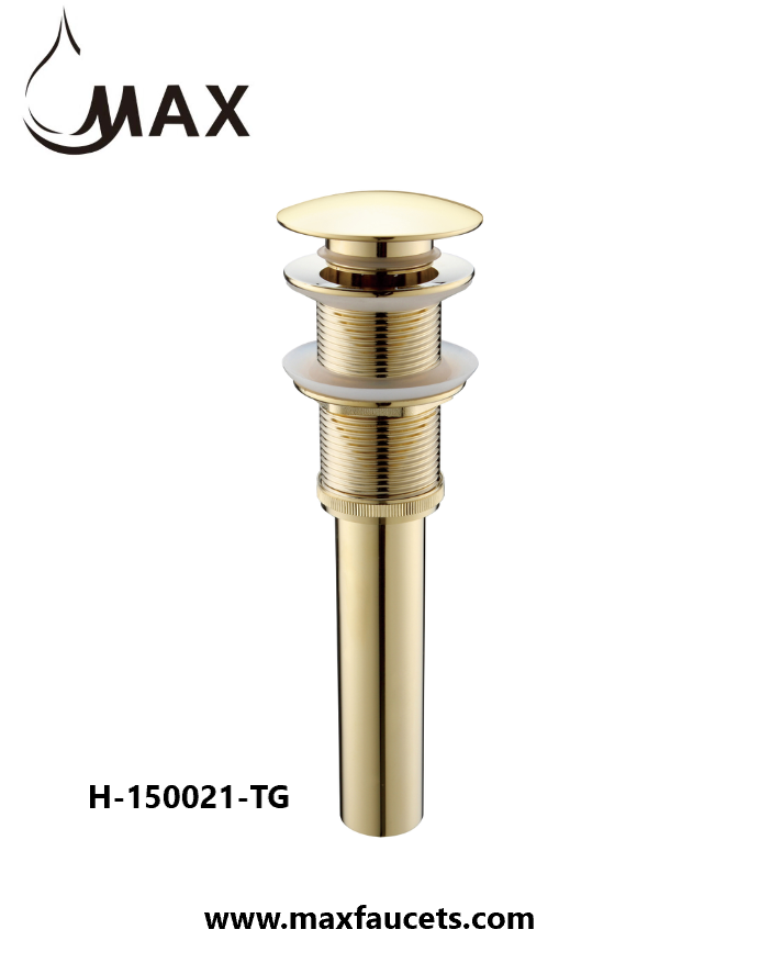 Metal Push Pop Up Sink Drain Without Overflow Shiny Gold Finish