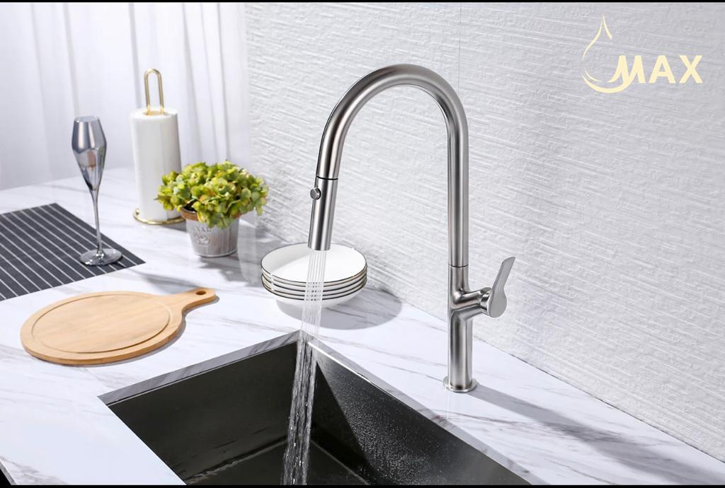 Pull-Out Kitchen Faucet 18" Single Handle Two Functions Brushed Nickel Finish