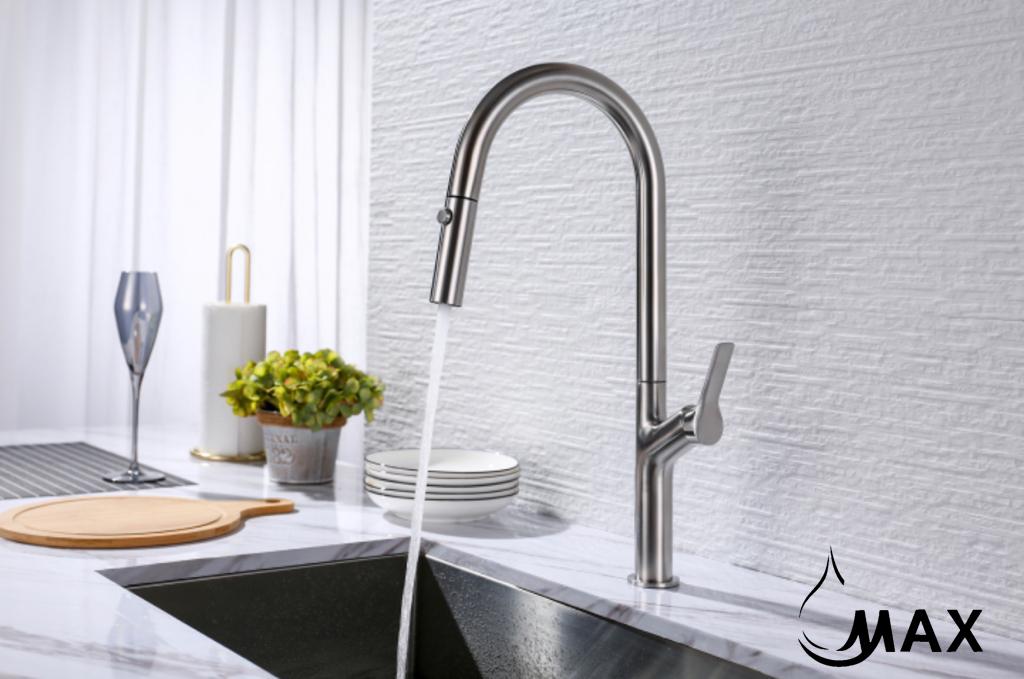Pull-Out Kitchen Faucet 18" Single Handle Two Functions Brushed Nickel Finish