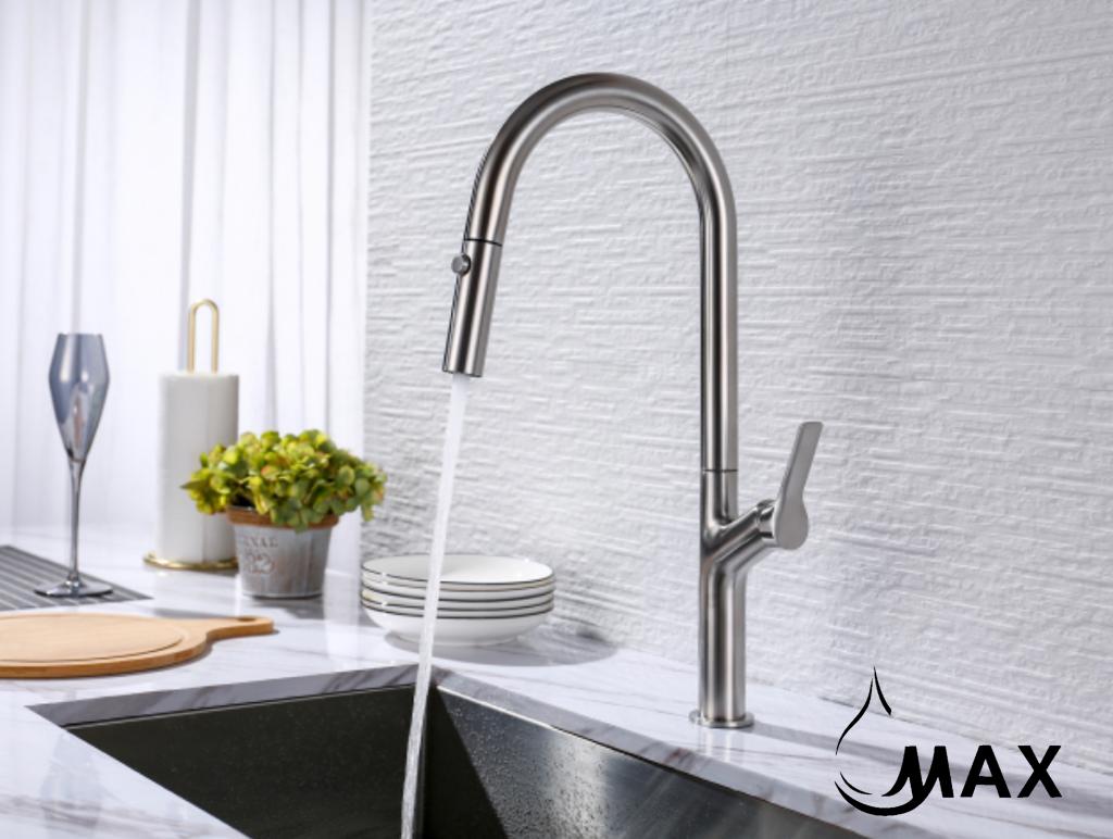 Pull-Out Kitchen Faucet 18" Single Handle Two Functions Brushed Nickel Finish
