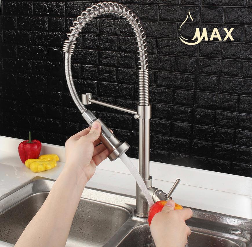 Pull-Out Spiral Flexible Kitchen Faucet Single Handle 24" Brushed Nickel