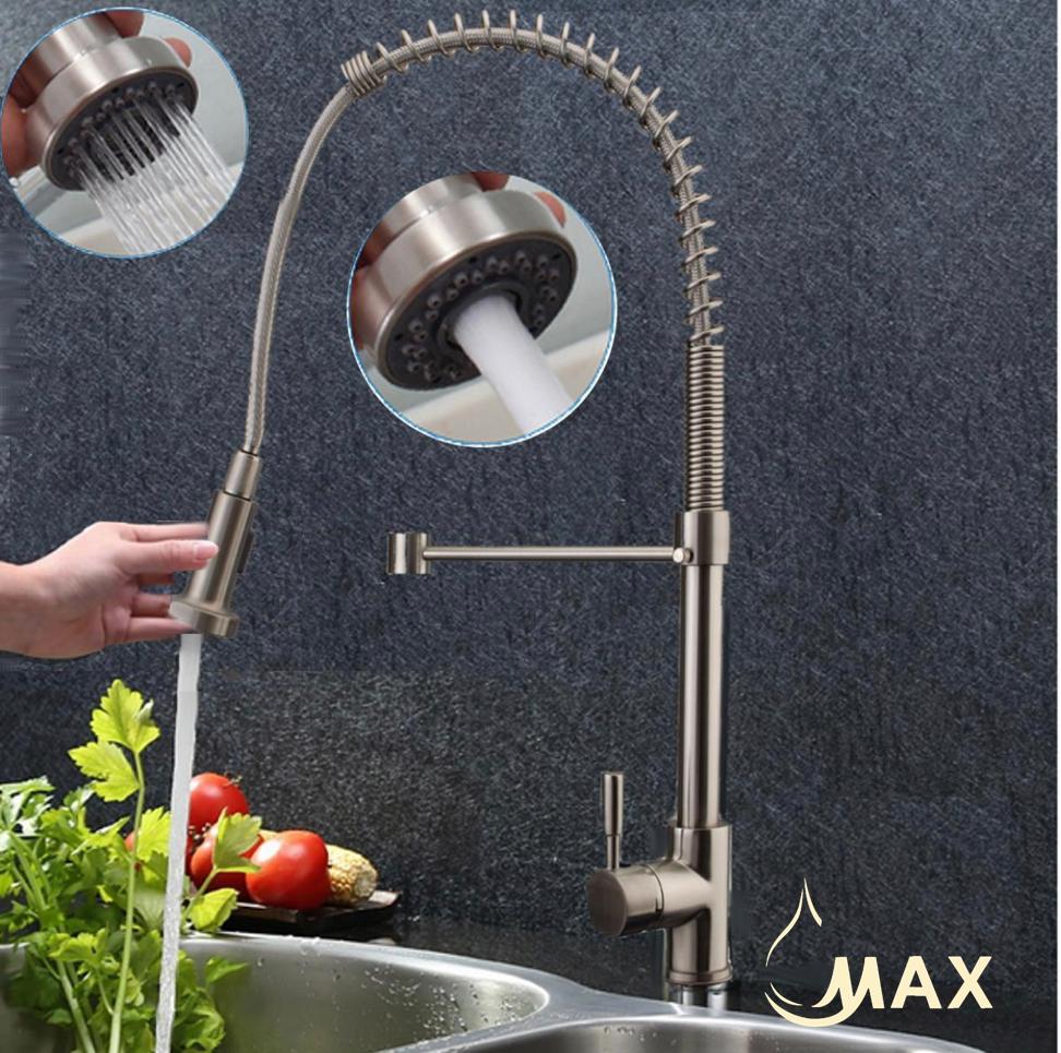 Pull-Out Spiral Flexible Kitchen Faucet Single Handle 24" Brushed Nickel