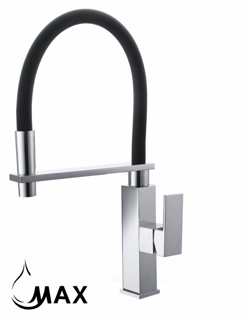 Pull-Down Rubber Flexible Kitchen Faucet 18" Chrome/ Matte Black Rubber Finish