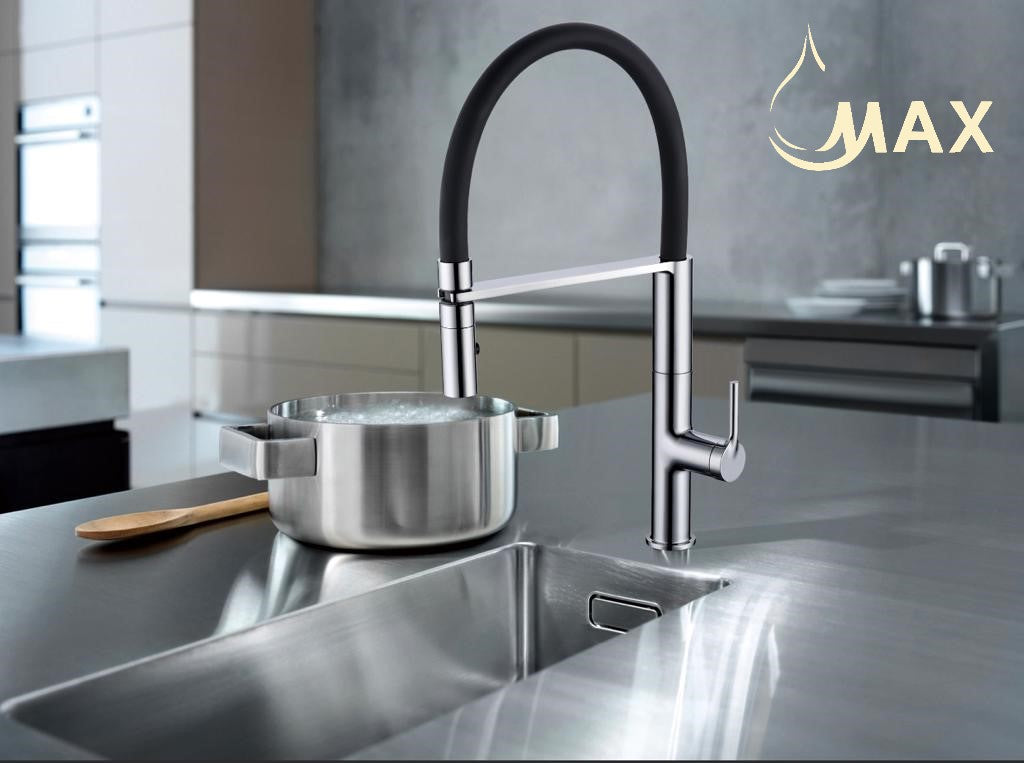 Flexible Pull-Down Kitchen Faucet 18" Chrome Finish,Matte Black Rubber
