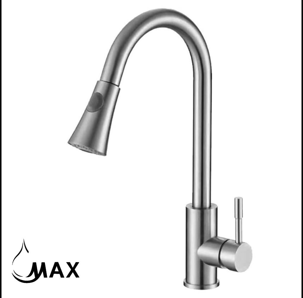 Single Handle Pull-Out Kitchen Faucet 16.5" In Brushed Nickel Finish
