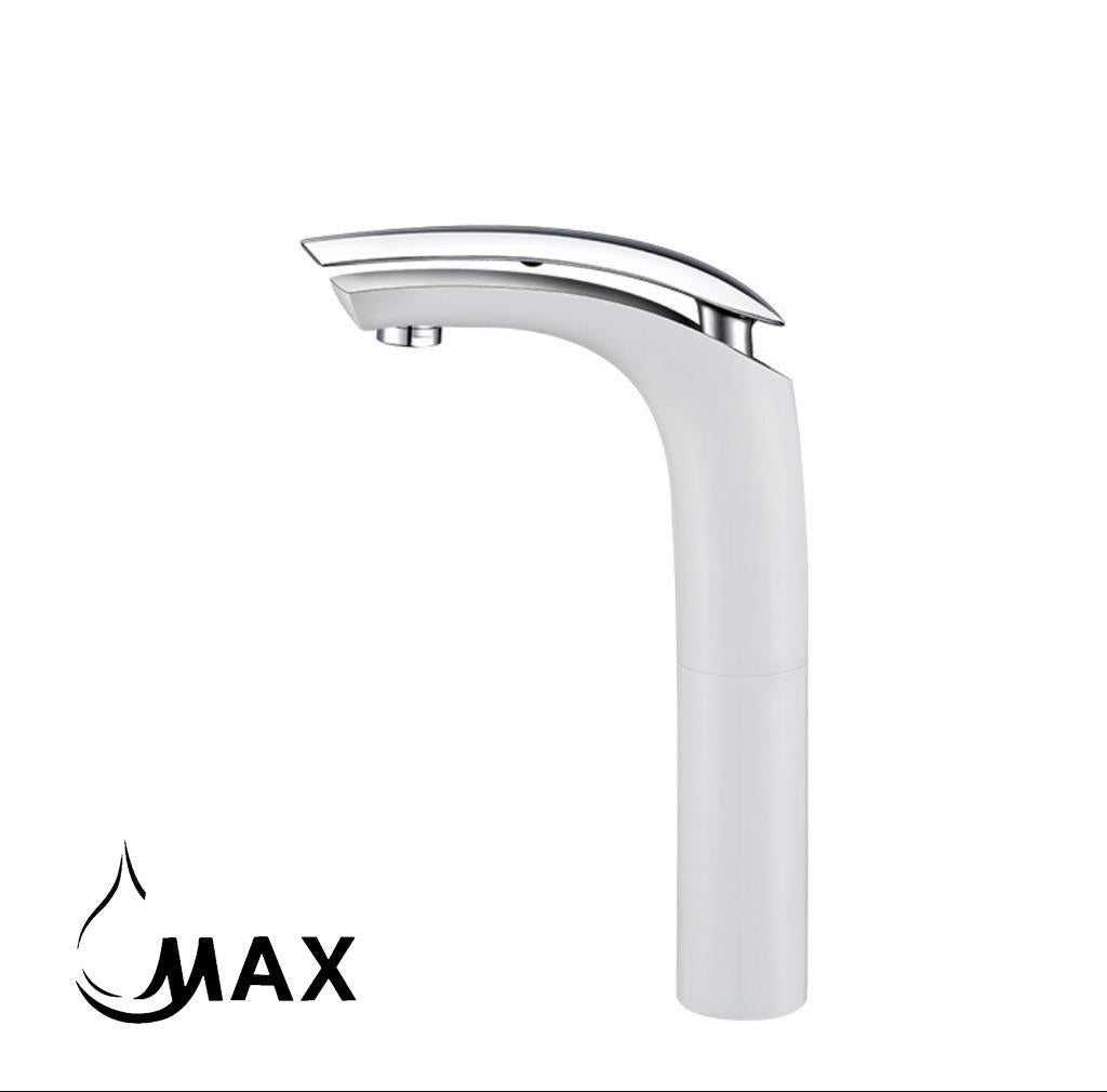 Vessel Sink Bathroom Faucet With Ultra Thin Spout 10 In White/Chrome Finish
