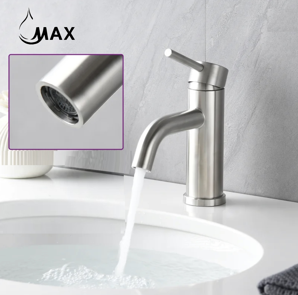 Single Handle Bathroom Faucet Round Design Brushed Nickel Finish