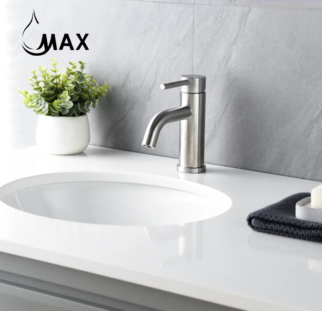 Single Handle Bathroom Faucet Round Design Brushed Nickel Finish