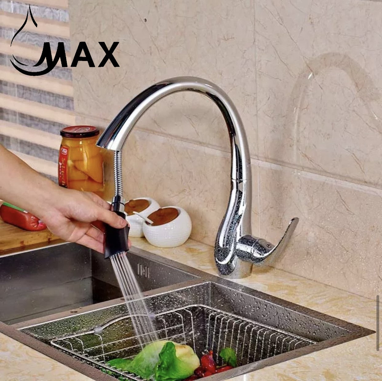 Gooseneck Kitchen Faucet Pull-Out Single Handle 14" Chrome Finish