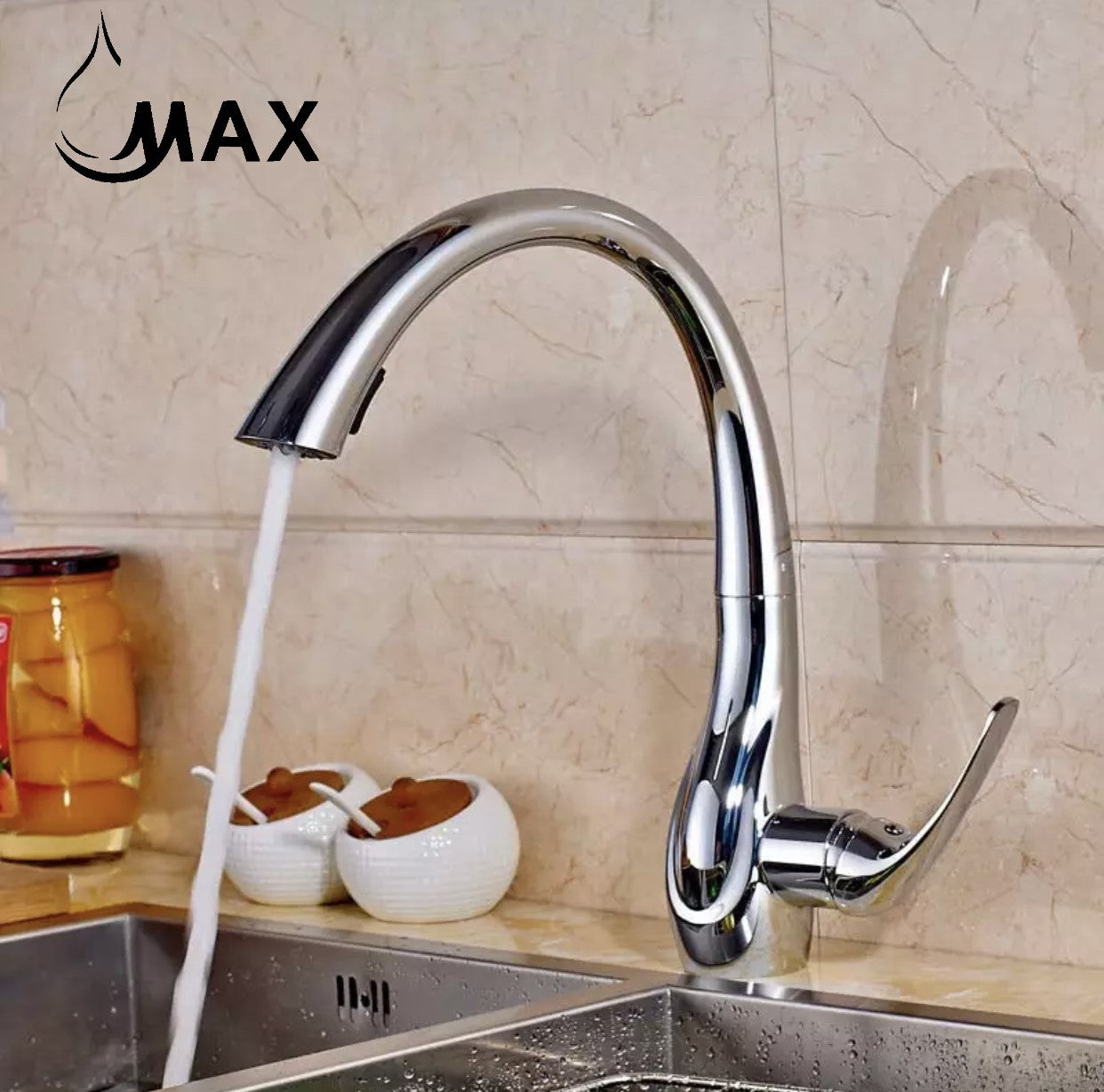 Gooseneck Kitchen Faucet Pull-Out Single Handle 14" Chrome Finish