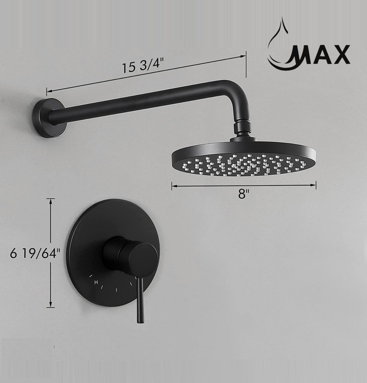 Round Shower System One Function With Valve Matte Black Finish