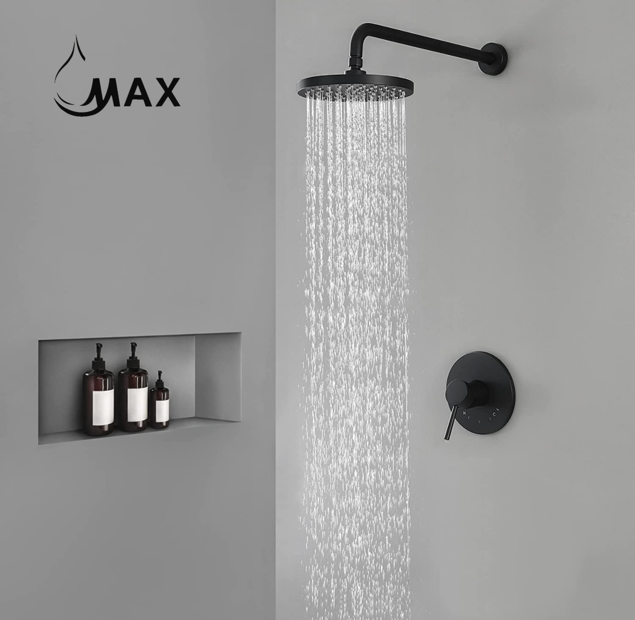 Round Shower System One Function With Valve Matte Black Finish