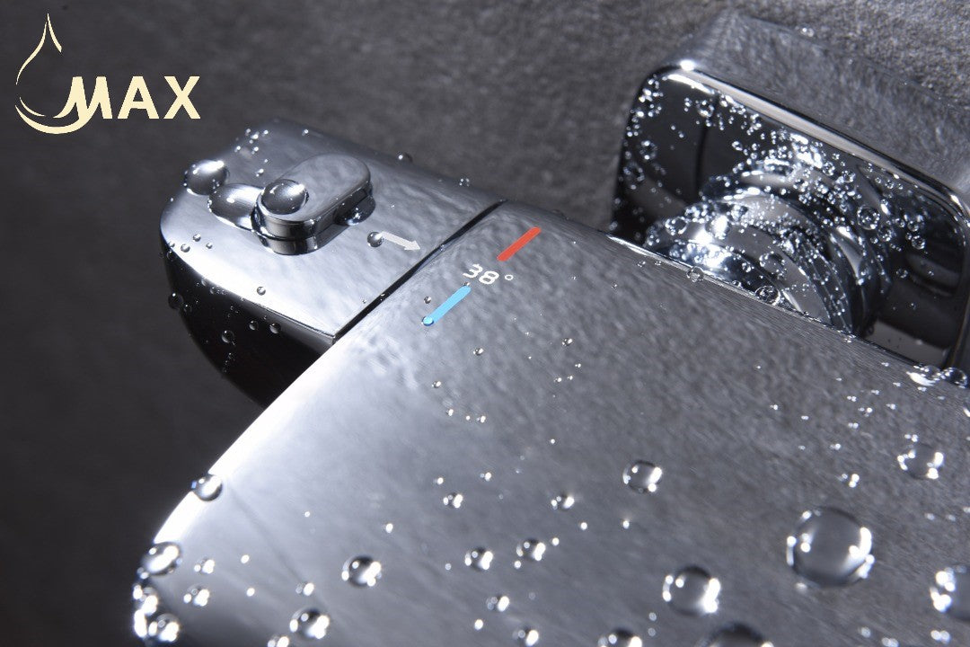 Thermostatic Shower System Waterfall Tub Rain Three Functions Chrome Finish