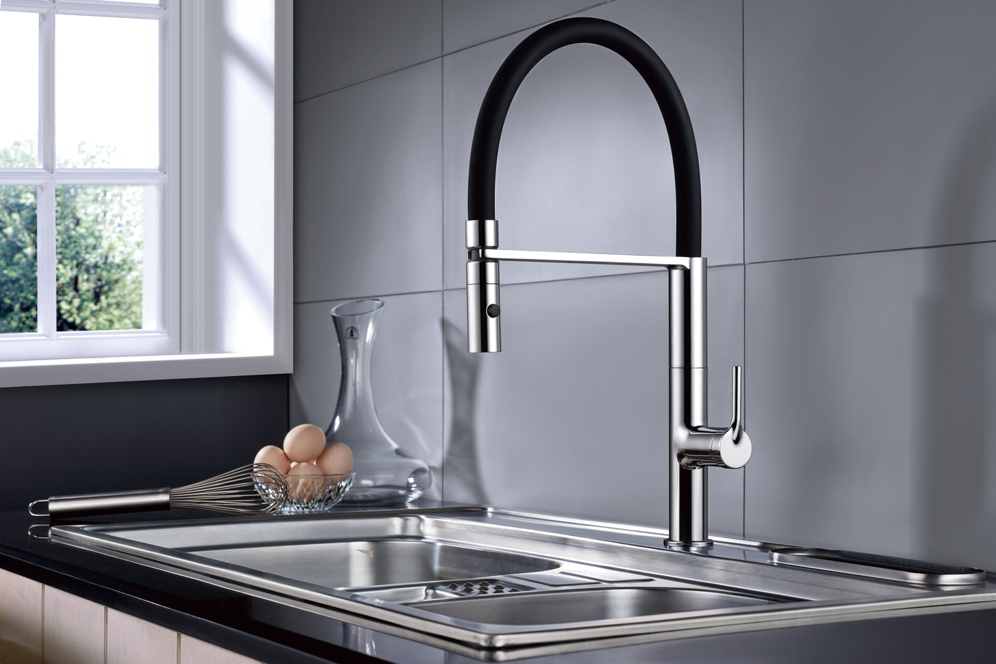Flexible Rubber Pull-Down Kitchen Faucet 18"