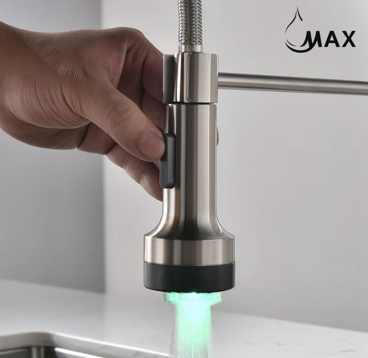 Pull-Down Spiral Flexible Kitchen Faucet 16.5" With LED Light Brushed Nickel Finish