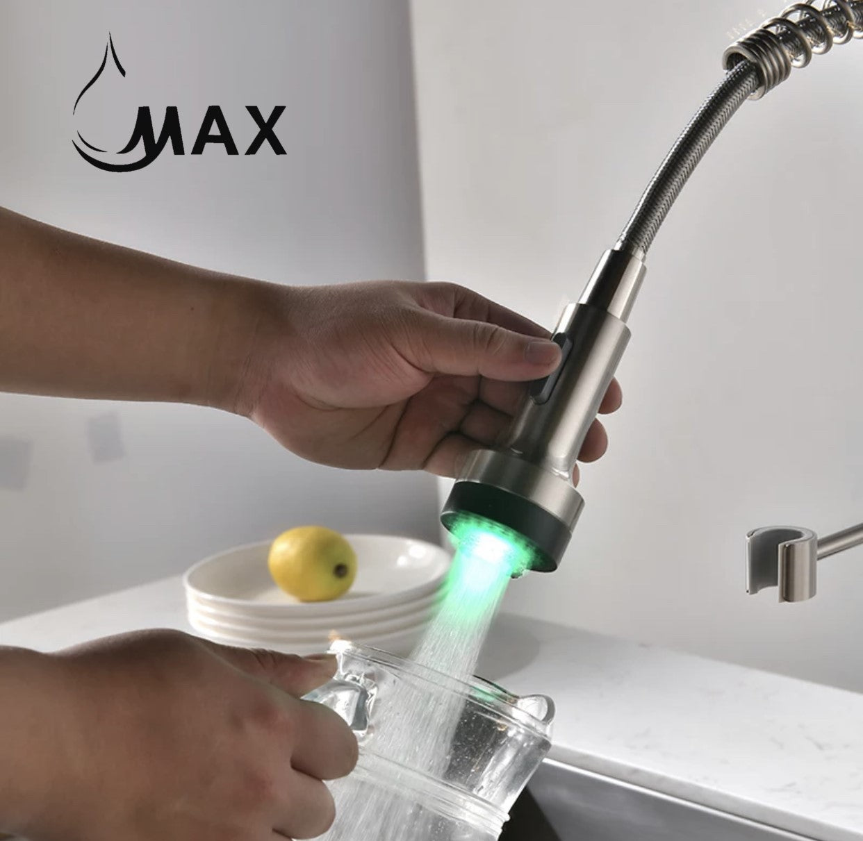 Pull-Down Spiral Flexible Kitchen Faucet 16.5" With LED Light Brushed Nickel Finish