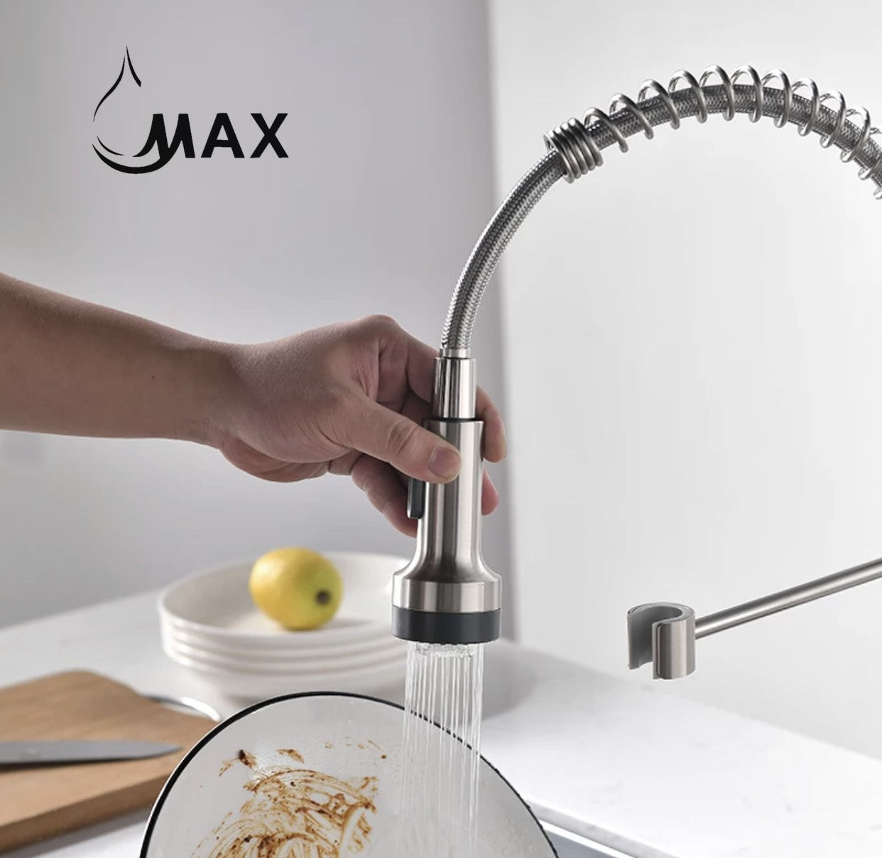 Pull-Down Spiral Flexible Kitchen Faucet 16.5" With LED Light Brushed Nickel Finish