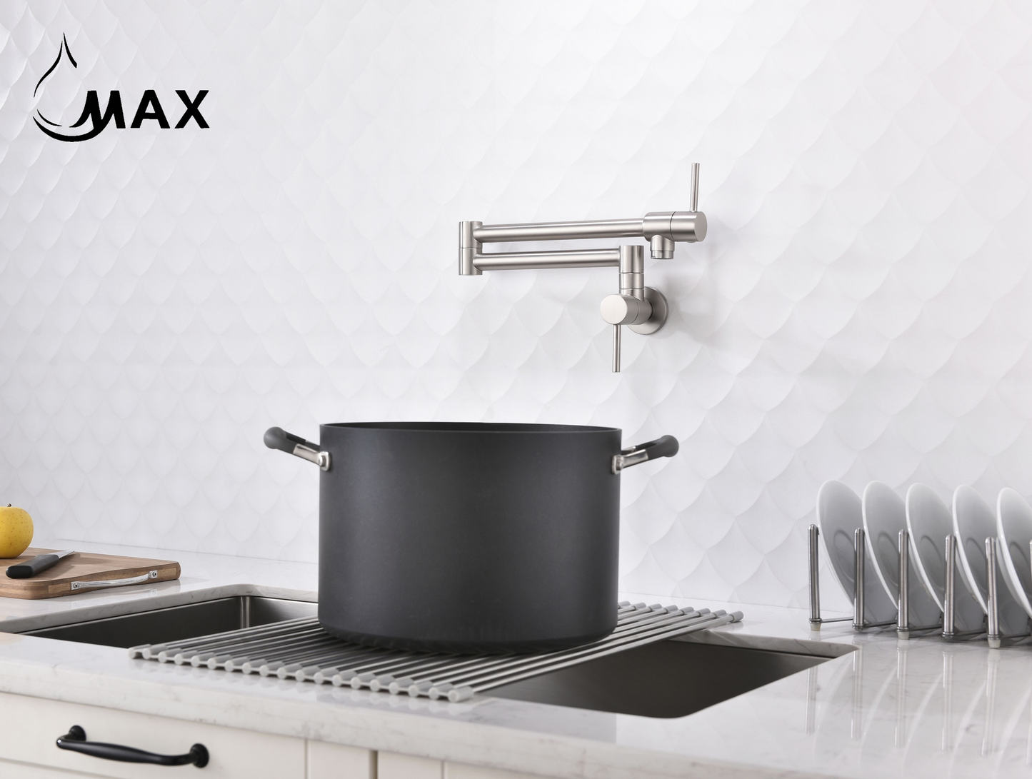Pot Filler Faucet Double Handle Modern Contemporary Wall Mounted 20" With Accessories Brushed Nickel Finish